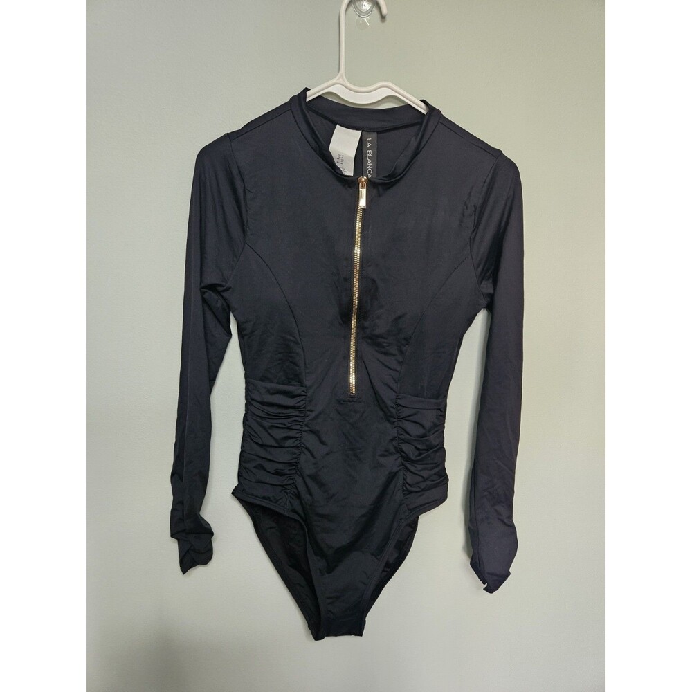 Sz Small - La Blanca Women's Standard Long Sleeve Paddlesuit Black Tummy Control